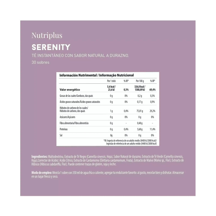 Infusión de té Serenity Durazno natural Nutriplus 1000762