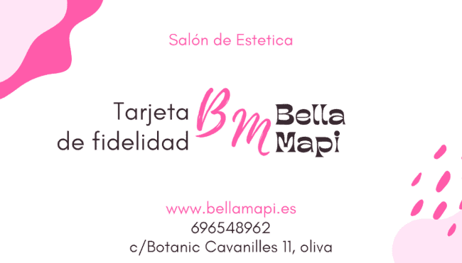 tarjeta de fidelización del centro de estética bella mapi en oliva.