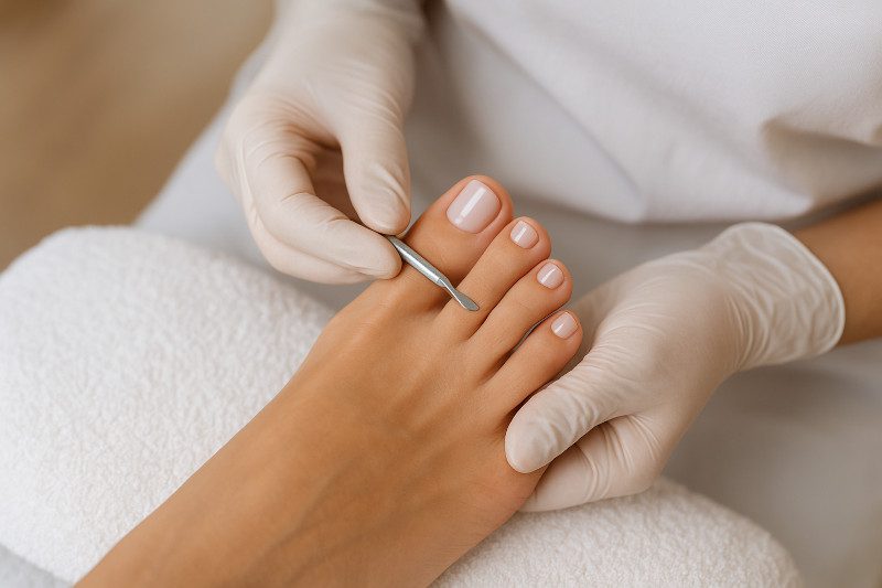 Pedicura basira con esmalte en el centro de estetica Bella Mapi Oliva